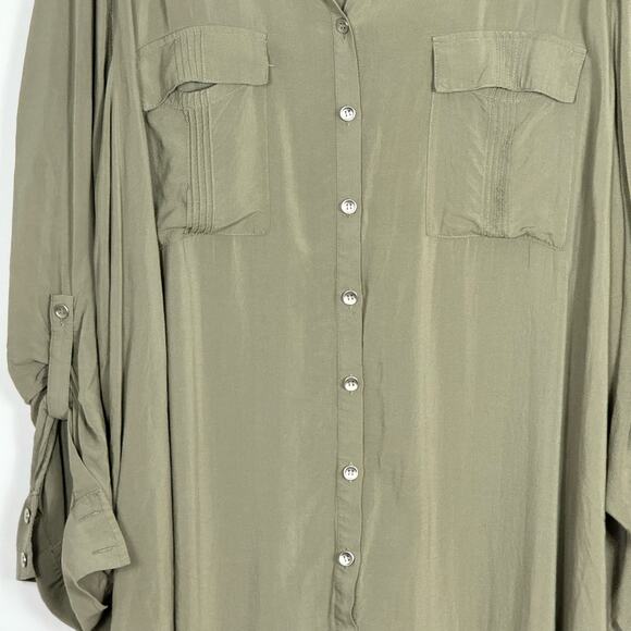 Chico’s Army Green Button Up Shirt Dress Size 3 - Picture 3 of 9